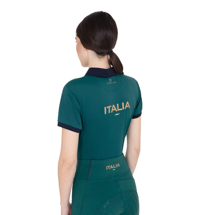 Equestrian training polo with short sleeves and breathable technical fabric