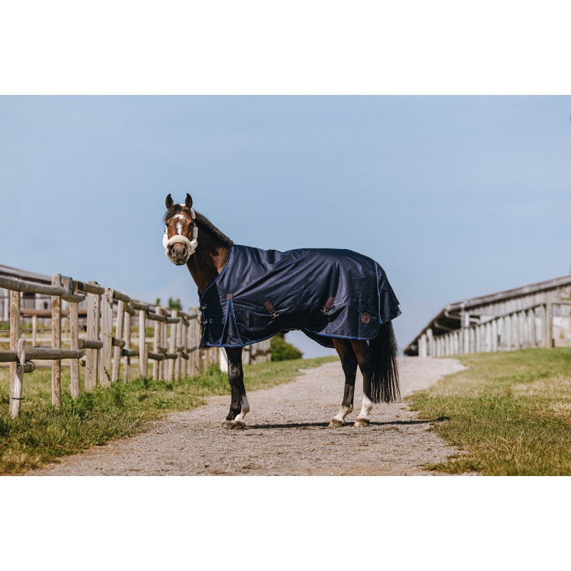 equitheme high neck turnout rug 1200d navy blue waterproof horse blanket blue