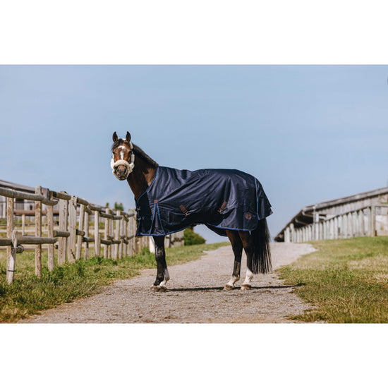 equitheme high neck turnout rug 1200d navy blue waterproof horse blanket blue