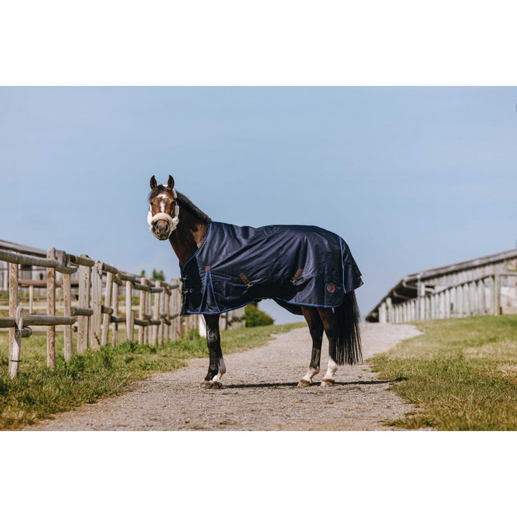 equitheme high neck turnout rug 1200d navy blue waterproof horse blanket blue
