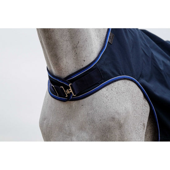 Breathable turnout sheet for walking horses with wither protection navy