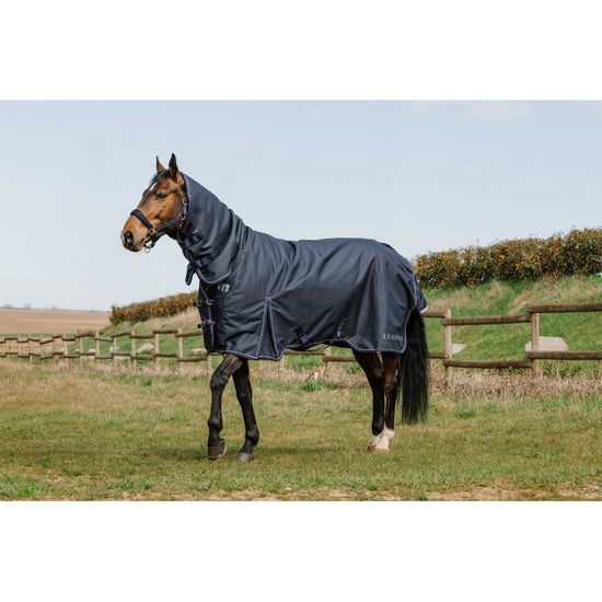 waterproof horse turnout rug with neck cover and cross surcingles