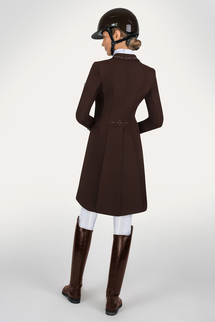 Fair Play FP Nadine crystal dressage tailcoat with rhinestone details on the collar, points and back.