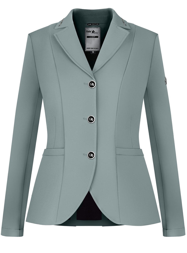 Fair Play Natalie show jacket in Ash Blue with crystal detailing around the collar.