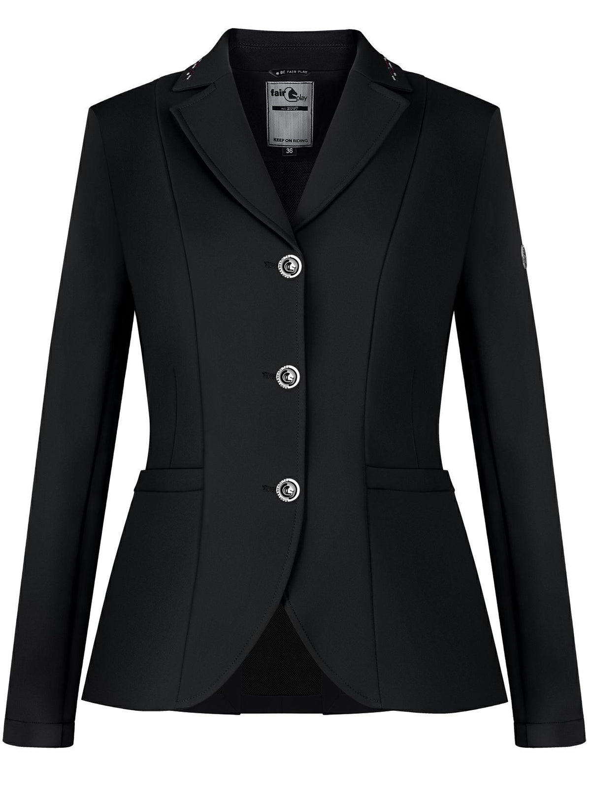 Fair Play Natalie show jacket in Black with a sporty and elegant tailored silhouette.