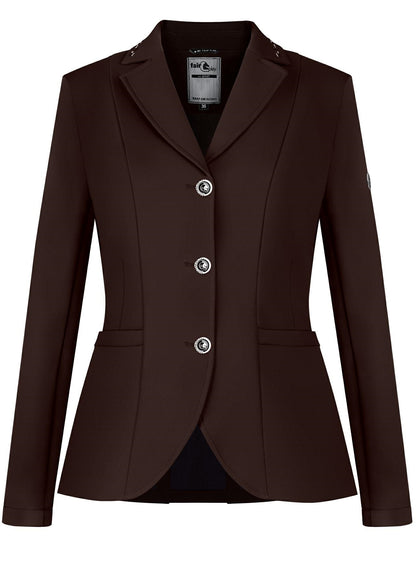 Fair Play Natalie show jacket in Brown with breathable COMFINAT-tech™ stretch fabric.