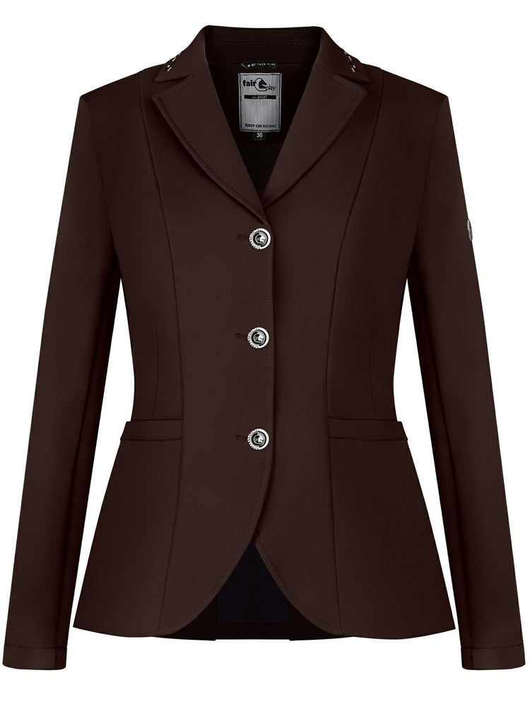 Fair Play Natalie show jacket in Brown with breathable COMFINAT-tech™ stretch fabric.