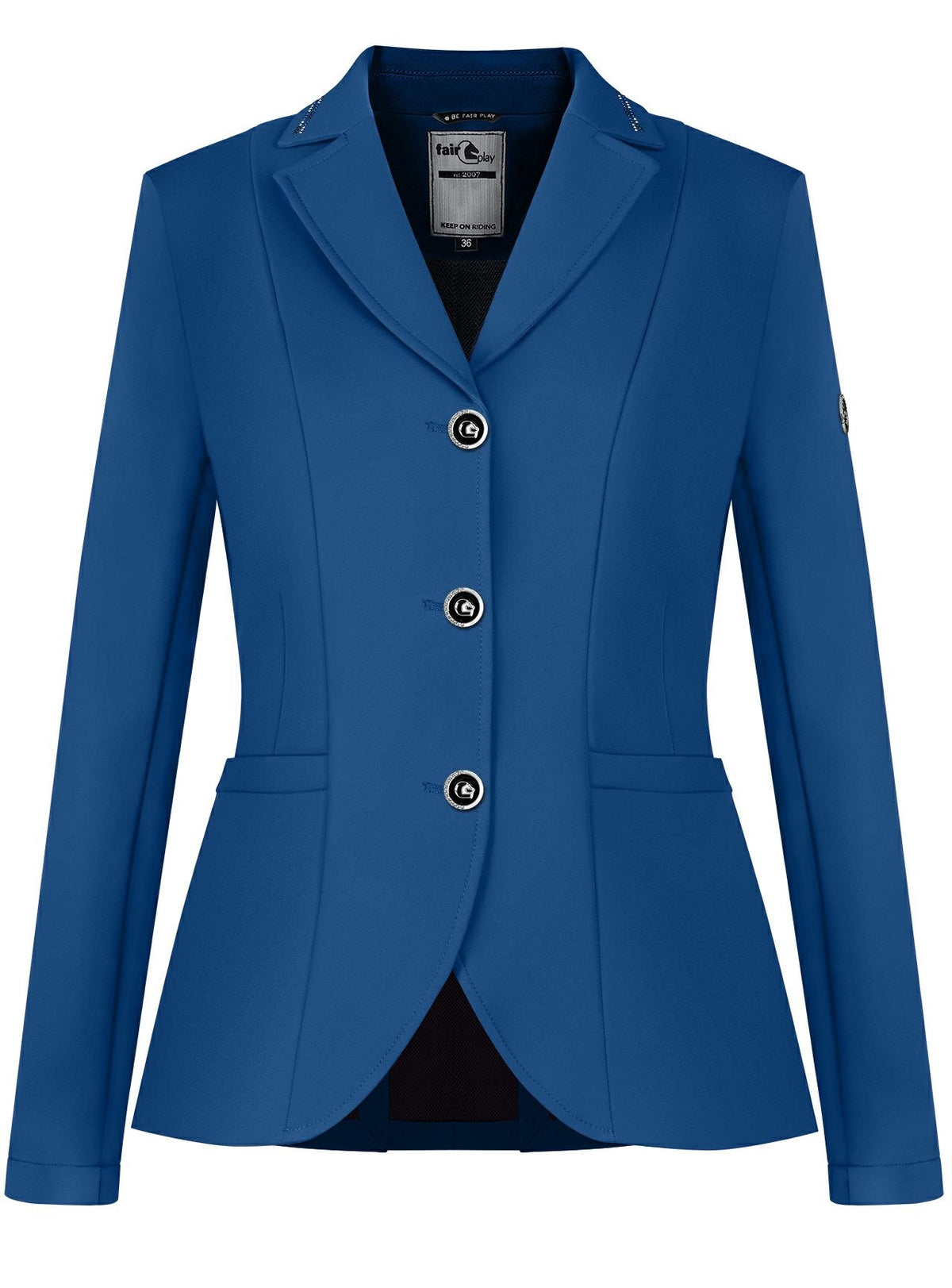 Fair Play Natalie show jacket in Imperial Blue designed for dressage and show jumping.