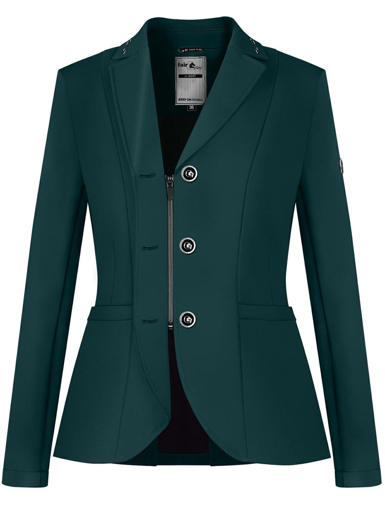 Fair Play Natalie show jacket in Noble Green with crystal detailing around the collar.
