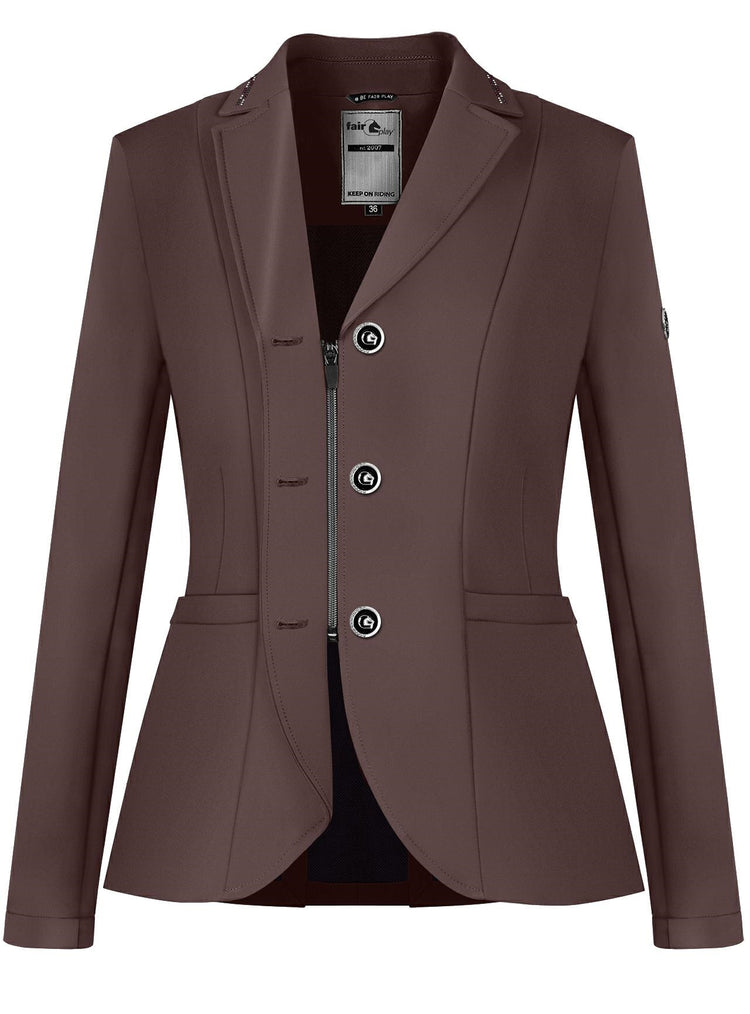 Fair Play Natalie show jacket in Rose Brown with breathable stretch construction.