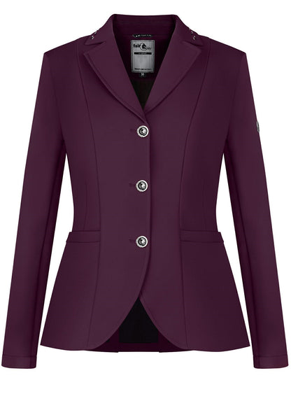 Fair Play Natalie competition jacket in Royal Berry with elegant crystal collar edging.