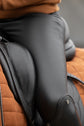 Close up of leather horse riding tights from Kingsland Equestrian