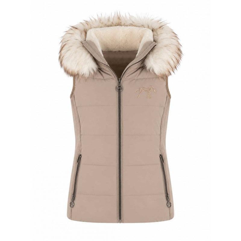 Fleece-lined equestrian vest with hood and zipped front pockets