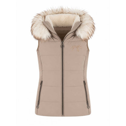 Fleece-lined equestrian vest with hood and zipped front pockets