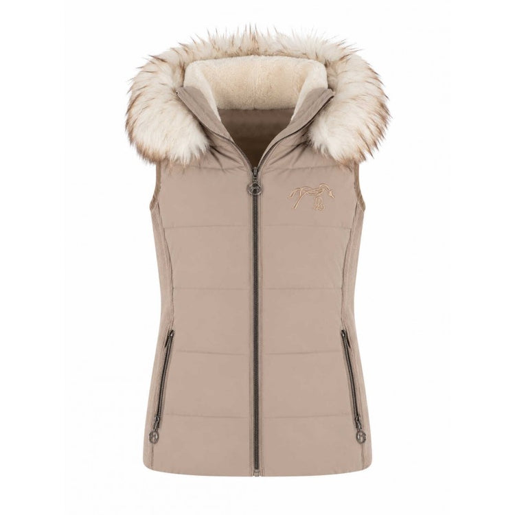 Fleece-lined equestrian vest with hood and zipped front pockets