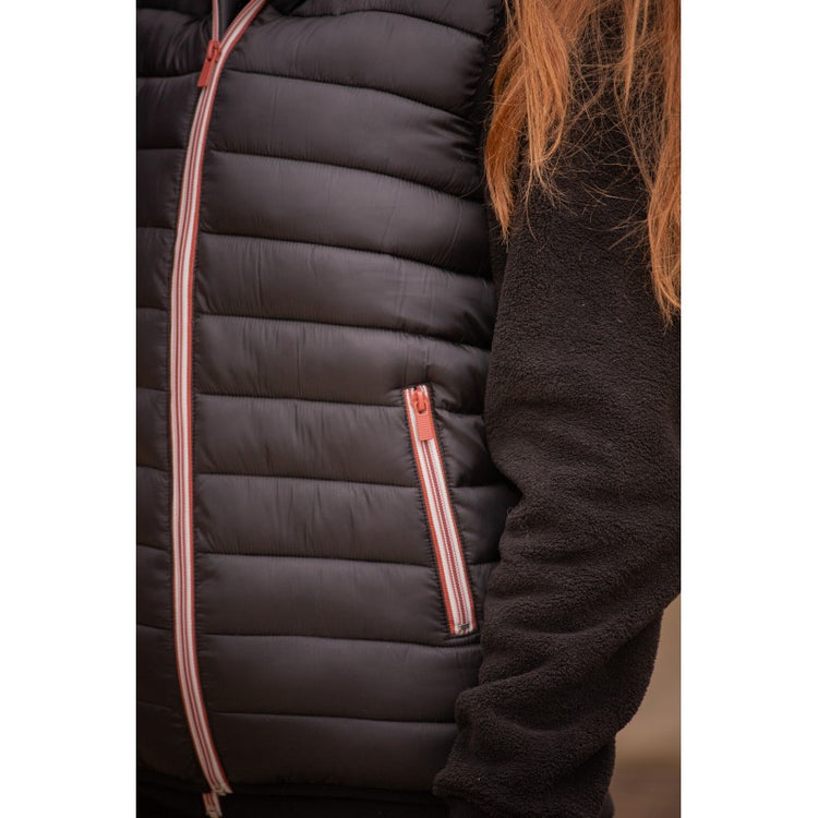 lightweight equestrian padded vest in black with zipped pockets 