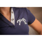 Girls equestrian polo shirt with gathered sleeves and elegant details for stable and competition wear.