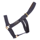 Heavy-duty horse halter with artificial leather reinforced headpiece