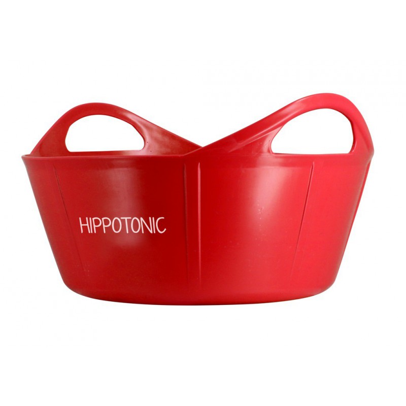 Bright red horse feed bucket