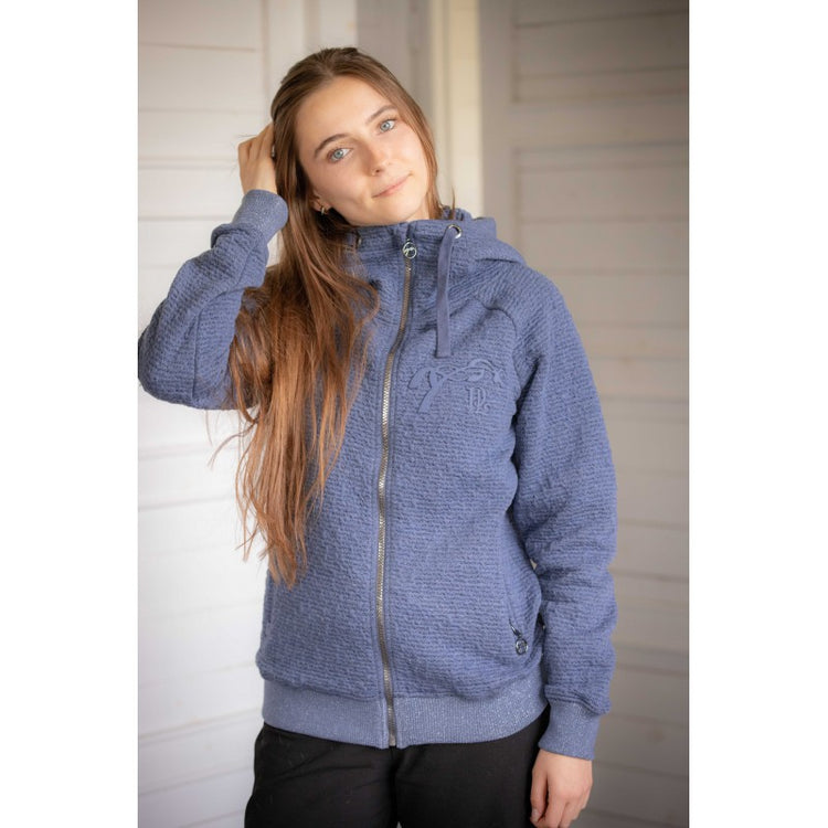 Hooded riding jacket with two practical zipped side pockets