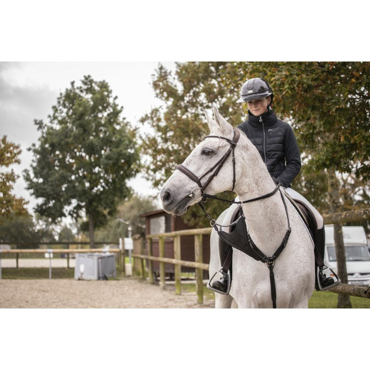 Horse bib martingale fork designed for use with compatible breastplates.