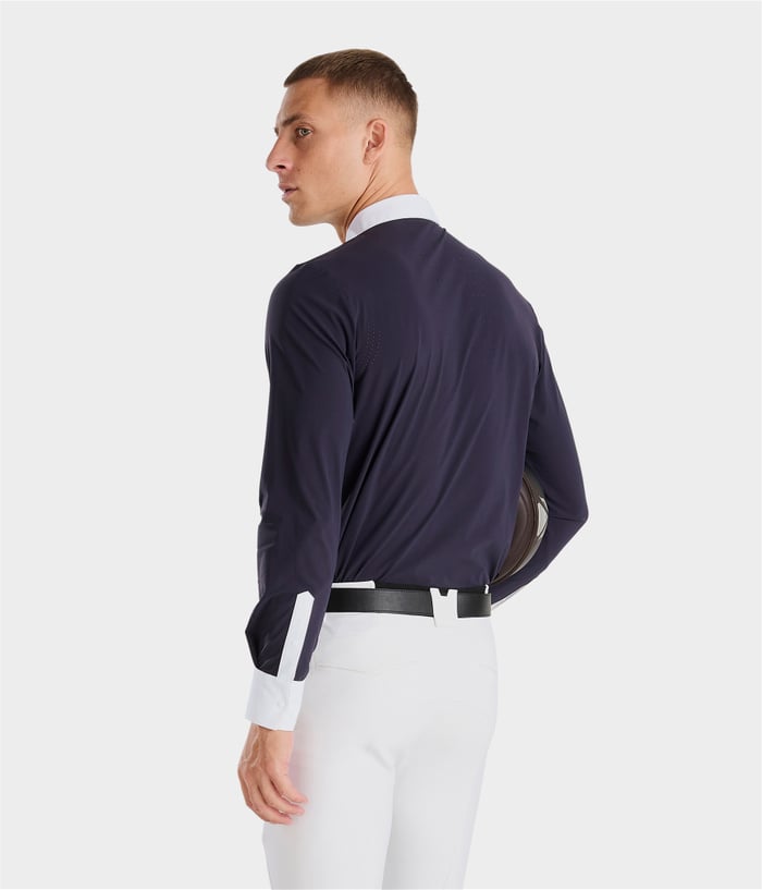 Long sleeve show shirt with zip and tie clip