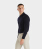Breathable wool polo with open neckline dark night