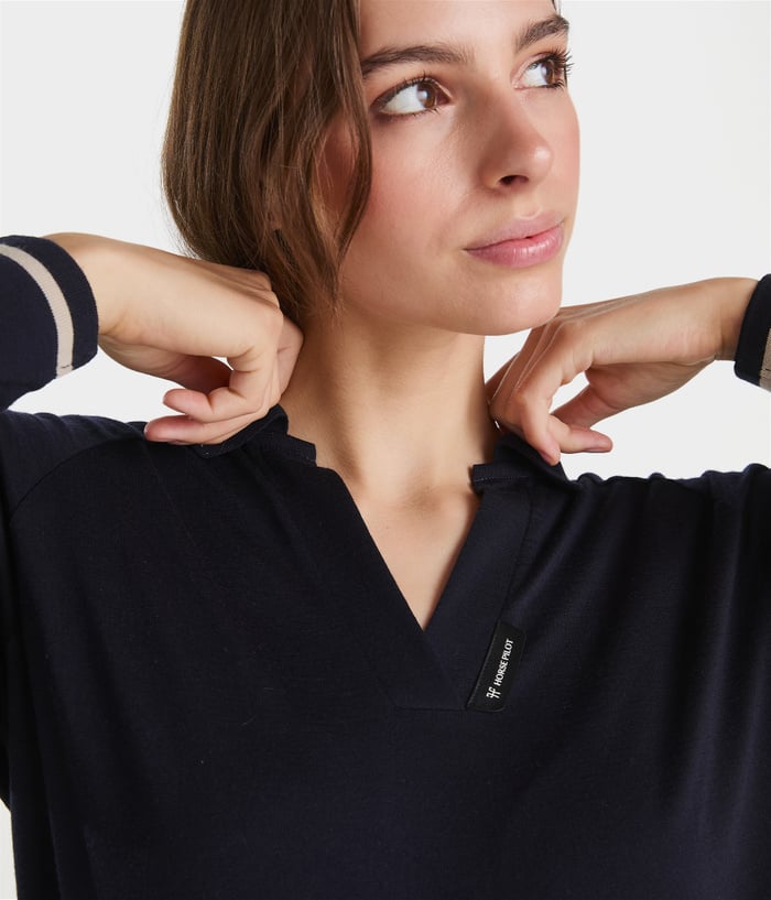 Breathable and odor-resistant wool polo dark night