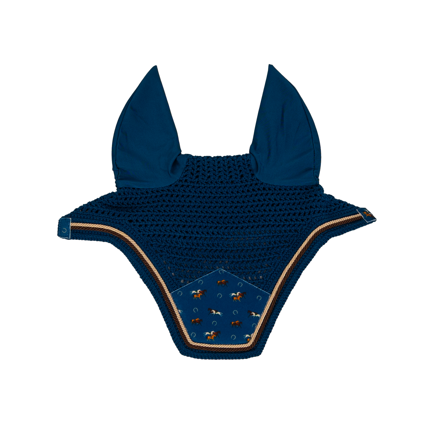 Horse print equestrian fly veil with elegant velvet detailing