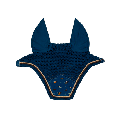Horse print equestrian fly veil with elegant velvet detailing