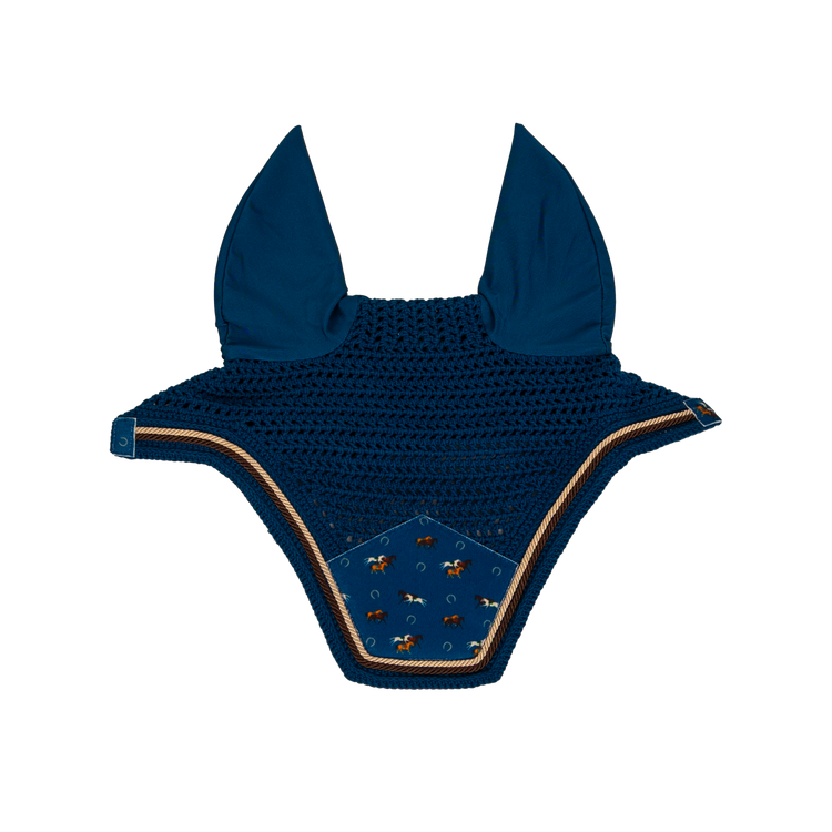 Horse print equestrian fly veil with elegant velvet detailing