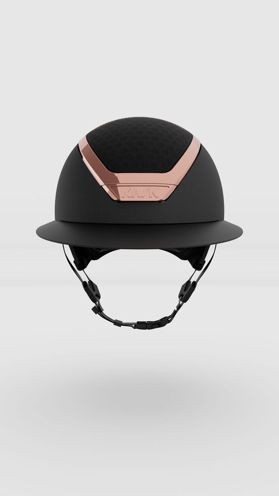 Premium KASK Star Lady Chrome Black/Everyrose equestrian helmet with Merino wool lining.