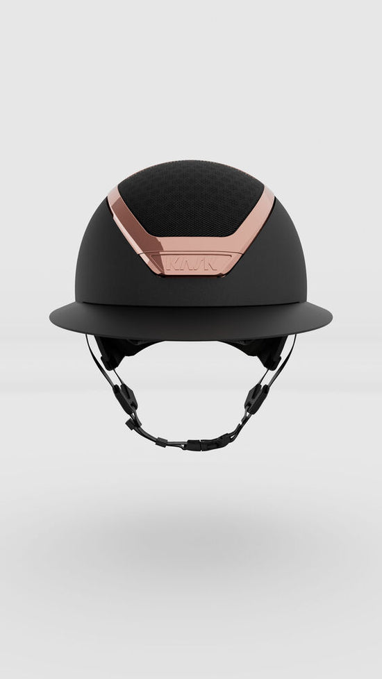 Premium KASK Star Lady Chrome Black/Everyrose equestrian helmet with Merino wool lining.