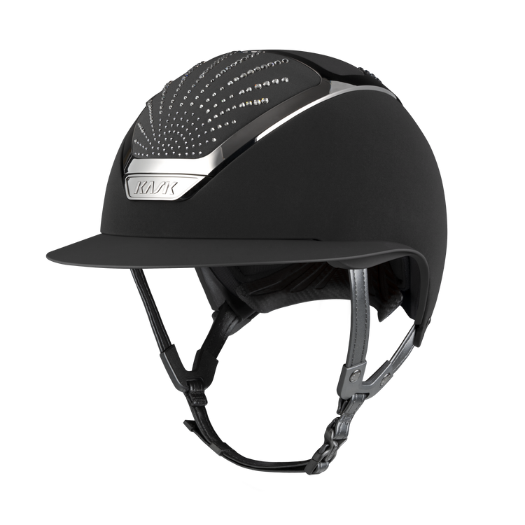 Premium KASK Star Lady Chrome Origin equestrian helmet with a shiny chrome frame