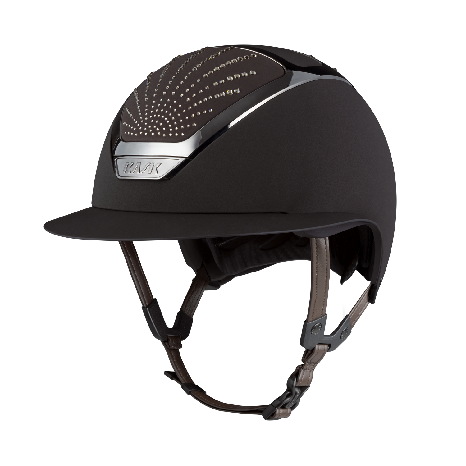 KASK Star Lady Chrome Origin riding helmet with Swarovski® crystals and a wide brim.