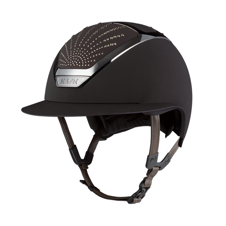 KASK Star Lady Chrome Origin riding helmet with Swarovski® crystals and a wide brim.