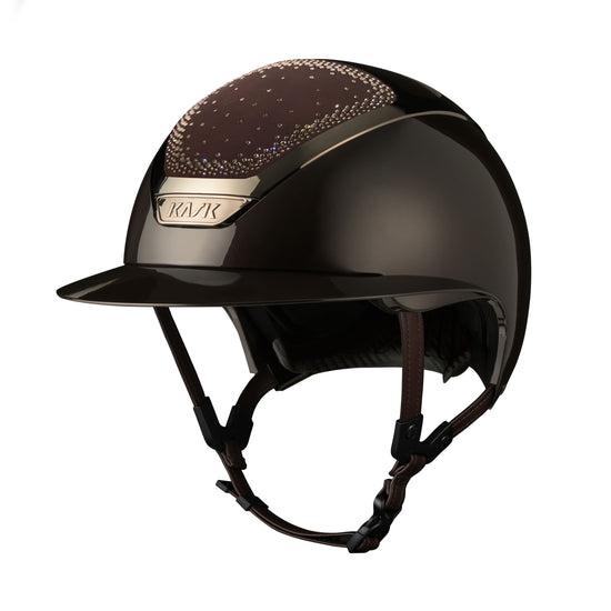KASK Star Lady Pure Shine In-Out riding helmet with Swarovski® crystals, a wide brim, Merino wool lining and the self-adapting FIT System.