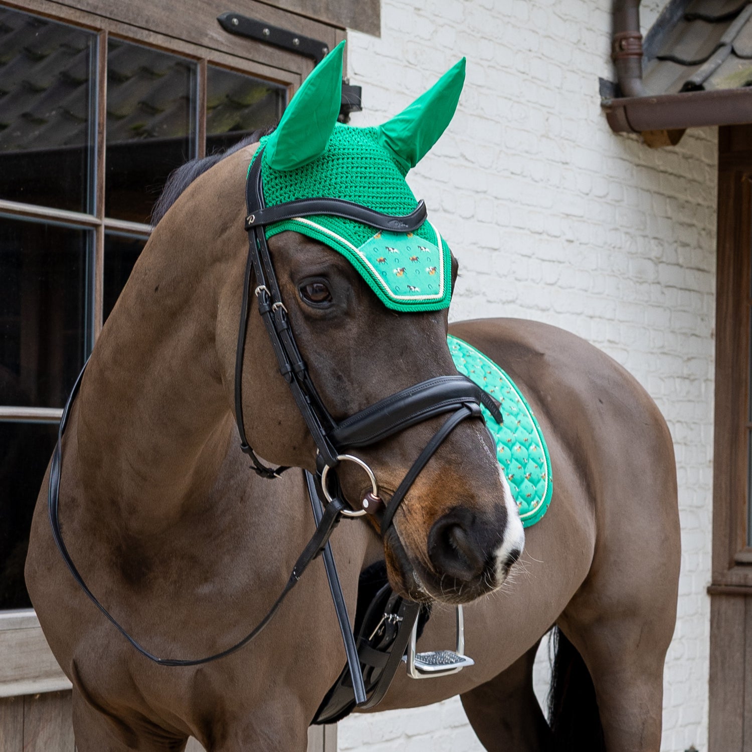 Kentucky Fly Veil Velvet Horse Printing with stretch slim-fit ears