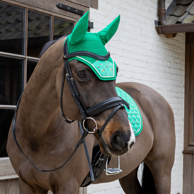 Kentucky Fly Veil Velvet Horse Printing with stretch slim-fit ears