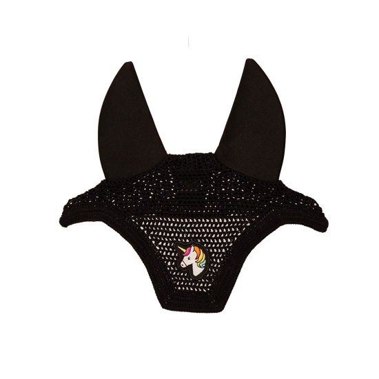 Kentucky Wellington Unicorn Soundless Fly Veil in black with sound-reducing ears.