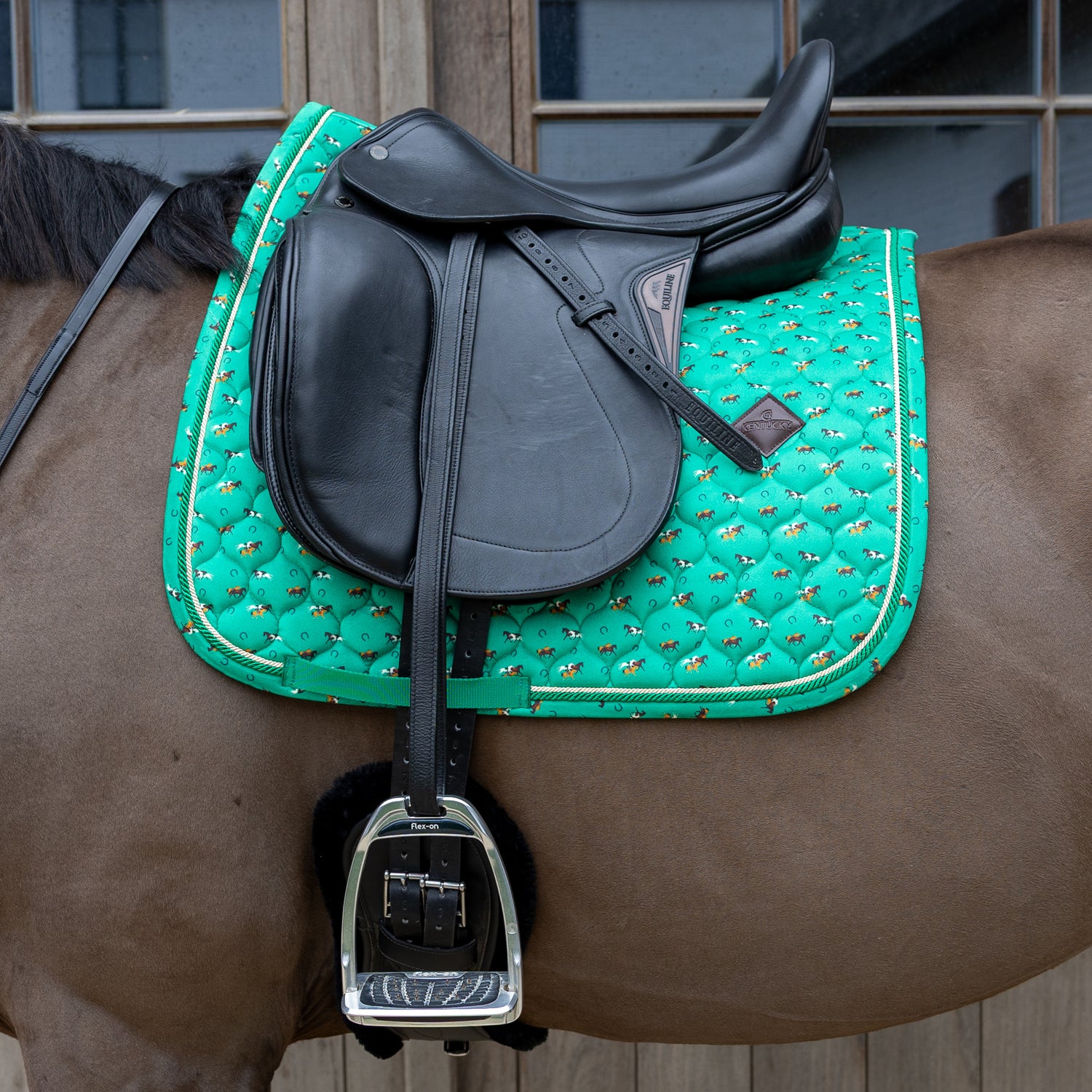 Kentucky Velvet Horse Print jumping saddle pad shaped for show jumping