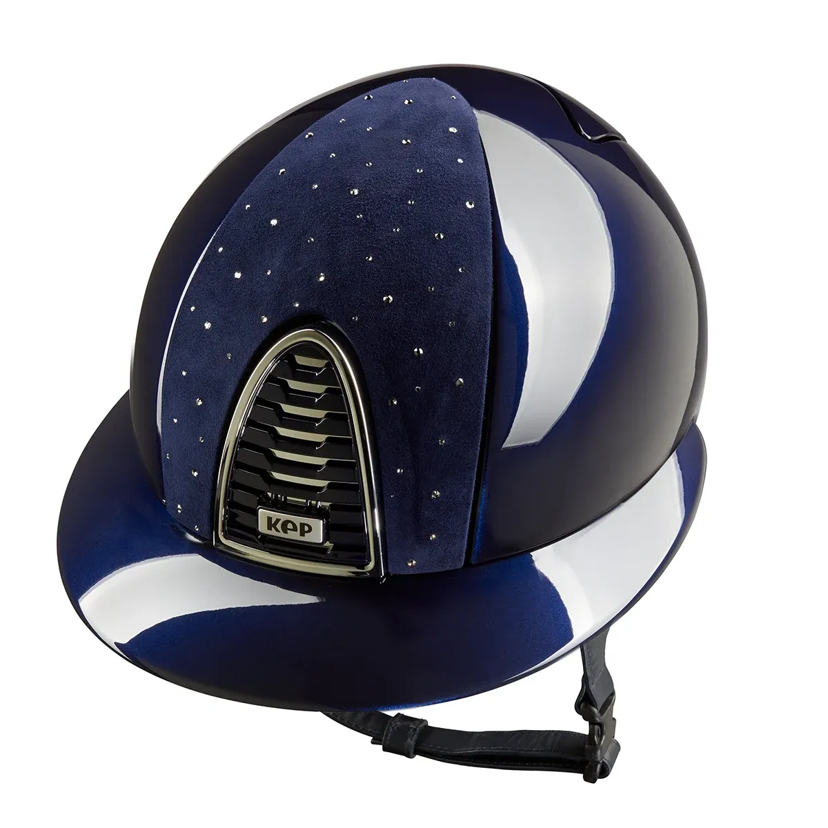 KEP Italia Cromo 2.0 Goccia Polish Blue riding helmet with Polo Visor.