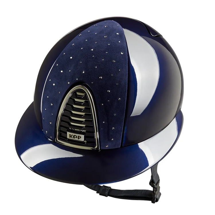 KEP Italia Cromo 2.0 Goccia Polish Blue riding helmet with Polo Visor.