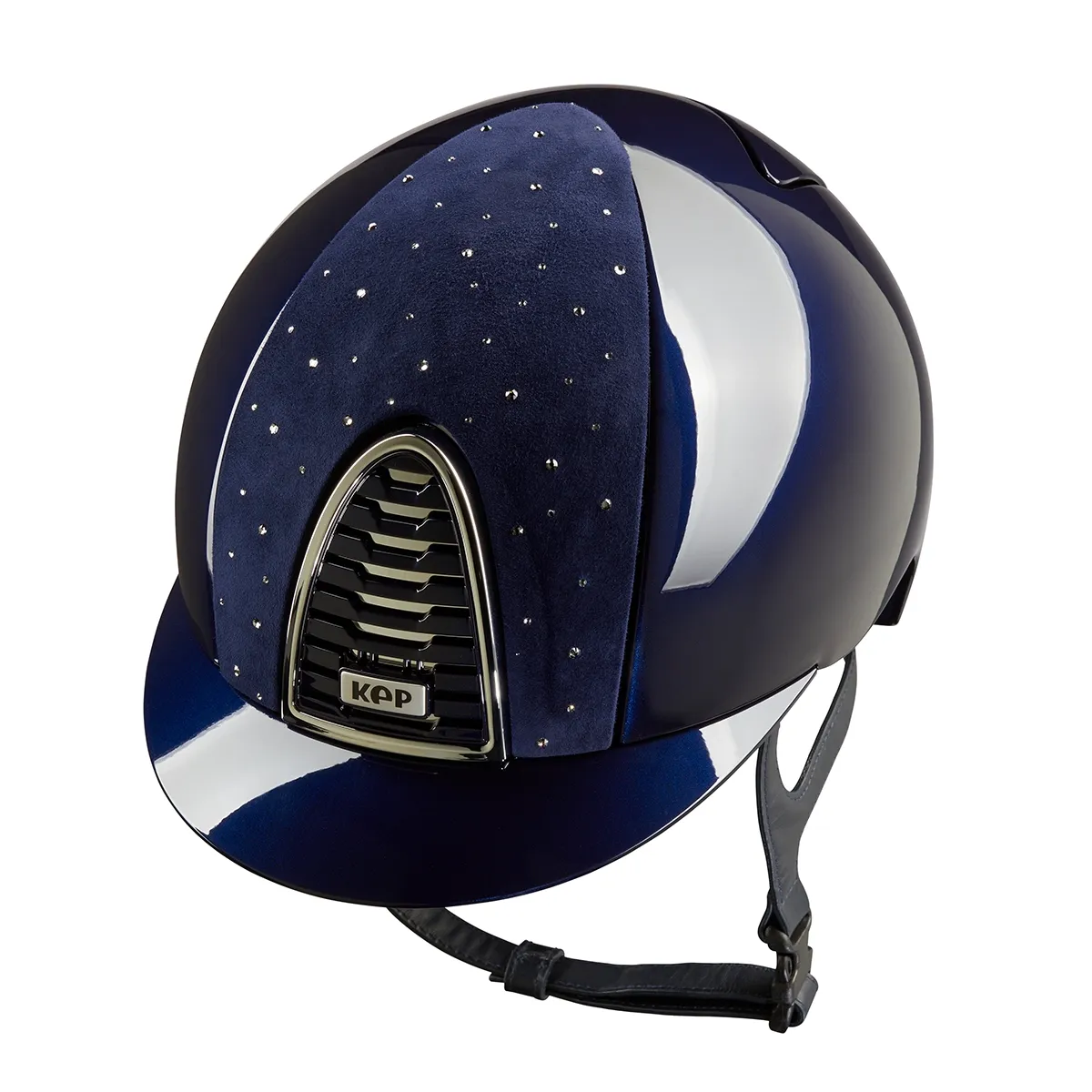 Premium KEP Italia Cromo 2.0 equestrian helmet featuring the elegant Goccia design in polished blue.
