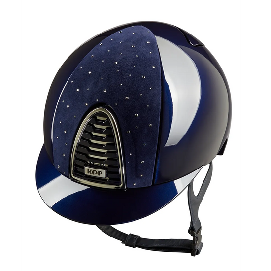 Premium KEP Italia Cromo 2.0 equestrian helmet featuring the elegant Goccia design in polished blue.