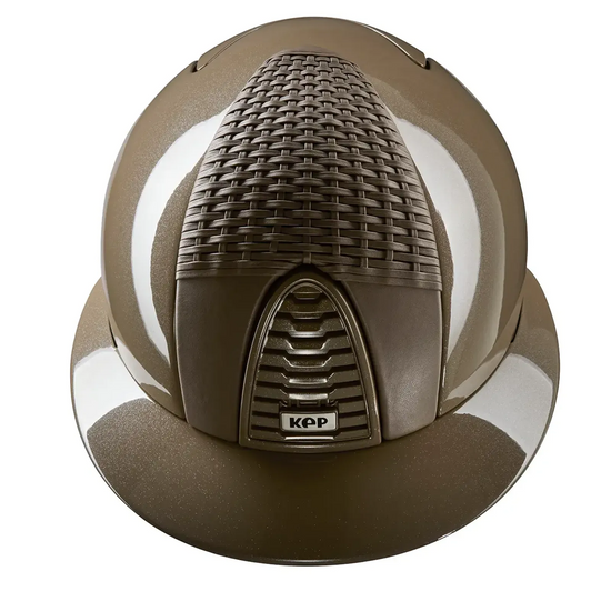 Premium KEP Italia Cromo 2.0 Roma equestrian helmet featuring a Diamond Taupe design and polo visor.
