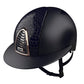 KEP Italia Cromo 2.0 Textile Blue riding helmet with Cocco leather inserts and a polo visor.