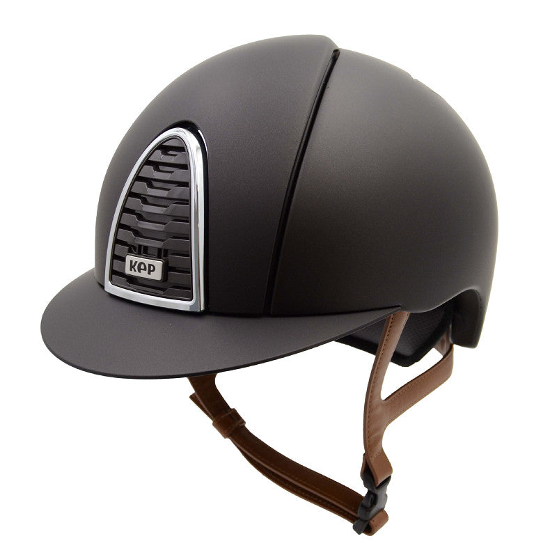Brown Kep helmet with brown chin strap