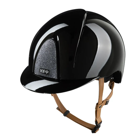 KEP Italia Smart Nova Polish Star Silver riding helmet with a beige chin strap.