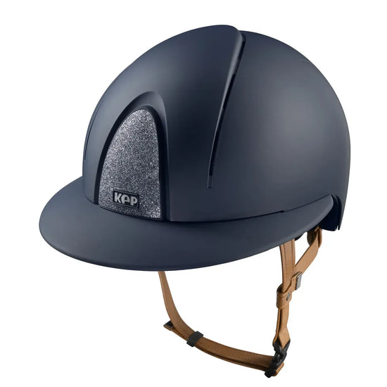Silver glitter horseback riding helmet with Polo visor blue